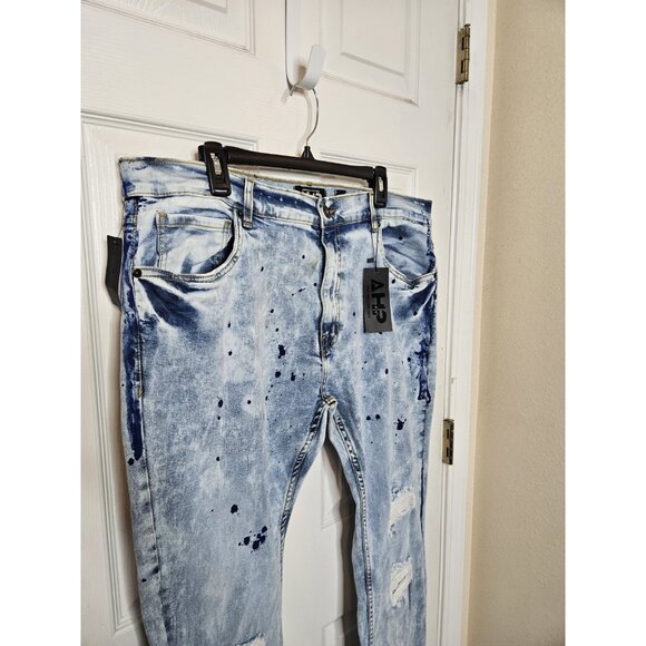 AHP Jeans Blue Acid Light Wash Distressed Cotton Blend Mens Size 40X33 NWT - Picture 7 of 12